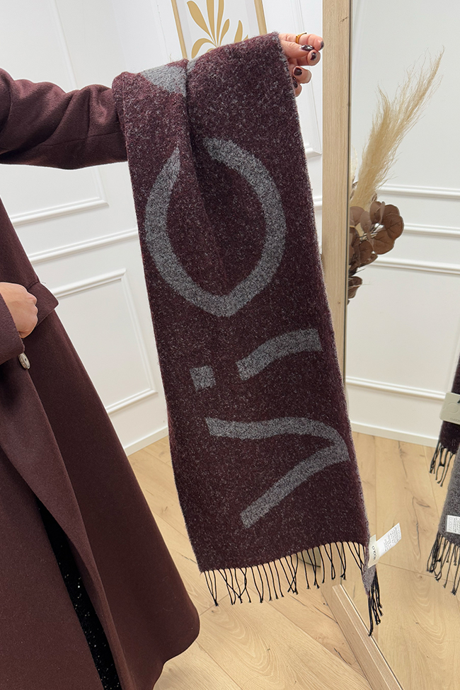 Vicolo - Maxi sciarpa con logo grigia e bordeaux