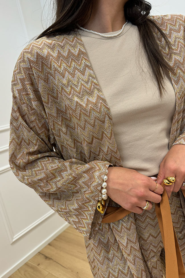 Haveone - Kimono zig zag in lurex beige e oro