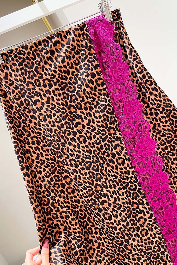 Haveone - Gonna leopardata satin con pizzo fucsia