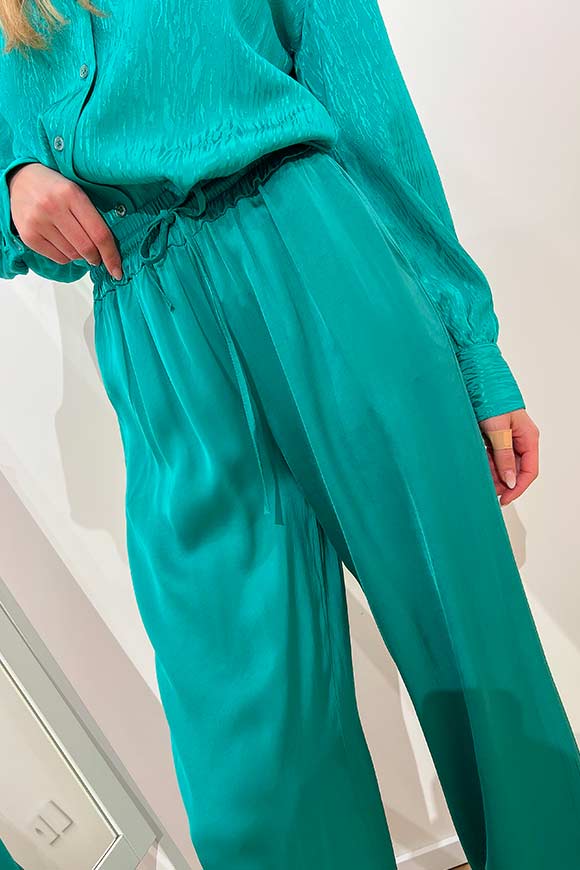 Dixie - Fluid turquoise palazzo pants in satin