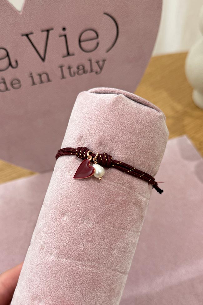 La Vie - Bracciale cordino borgogna charm cuore