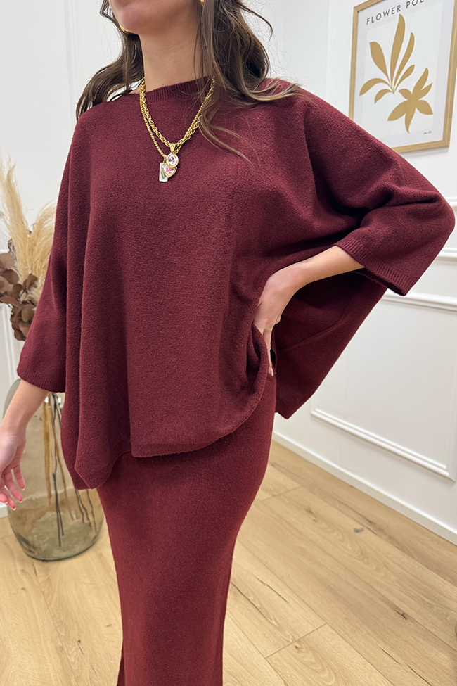 Haveone - Maxi maglia bordeaux manica a tre quarti