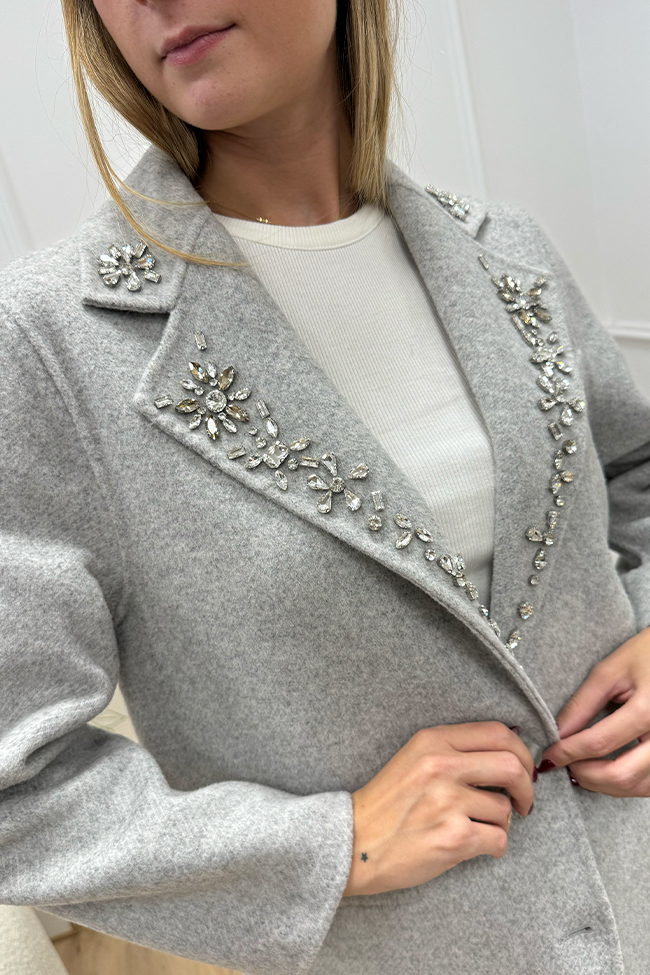 Icona - Cappotto grigio chiaro strass su revers