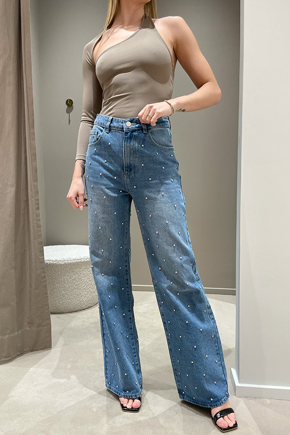 The Lulù - Jeans blu a palazzo con strass