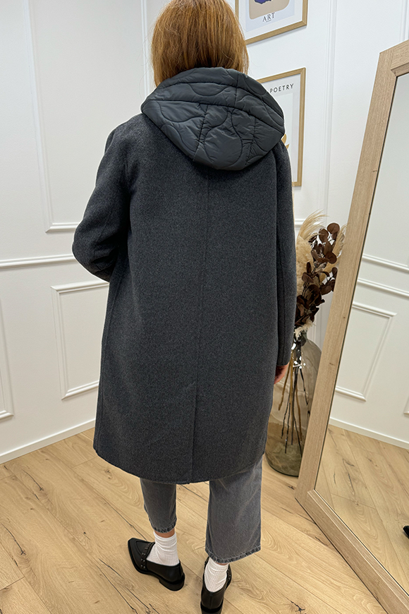 Vicolo - Cappotto doppiopetto grigio antracite con gilet trapuntato