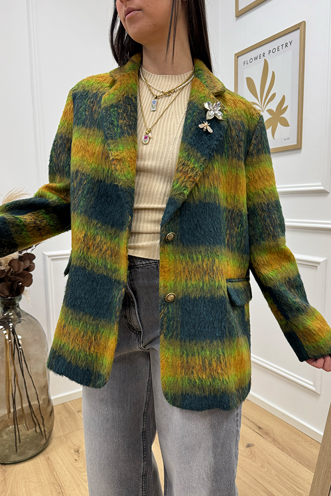 Dixie - Giacca cappotto check verde bosco e ocra