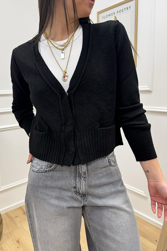 Haveone - Cardigan a rovescio nero con taschine