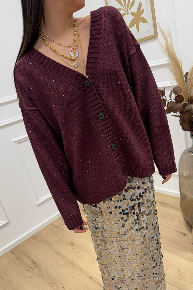 Vicolo - Cardigan over bordeaux con strass