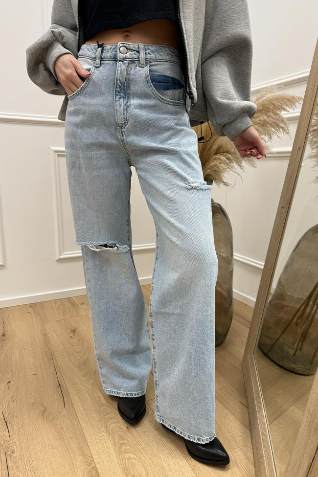 Icon Denim - Jeans "Poppy" lavaggio chiaro con rotture