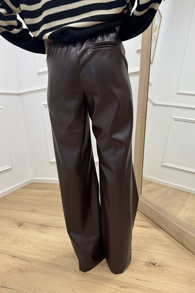 Haveone - Pantaloni in ecopelle moro con elastico