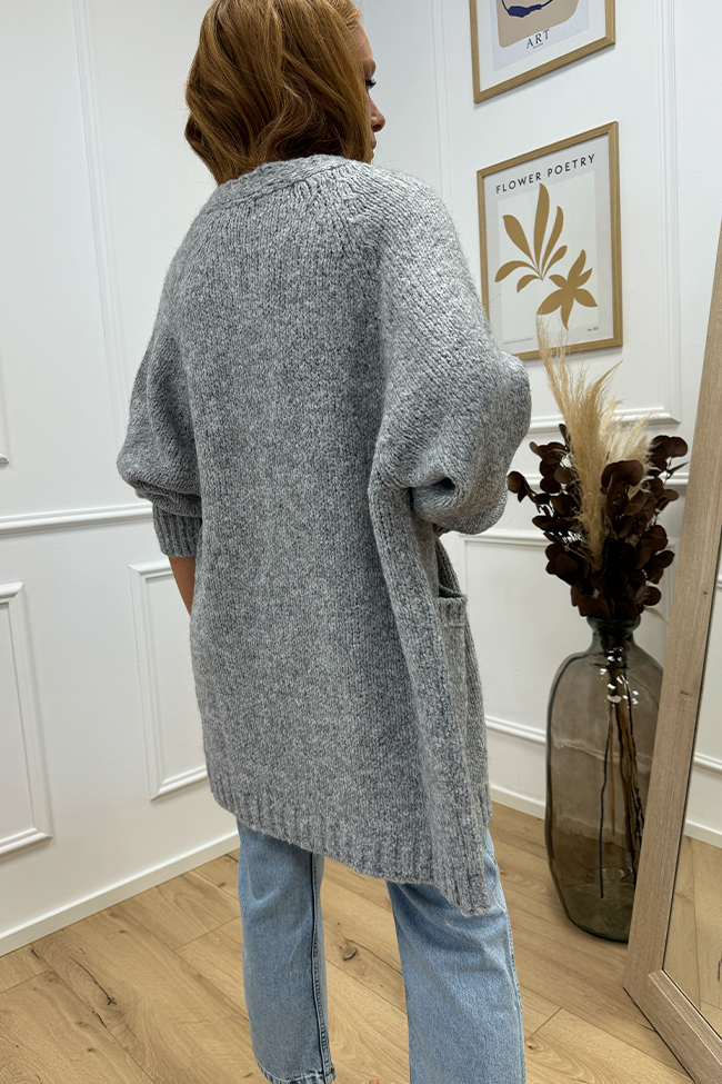 Haveone - Cardigan lungo perla con bottoni misto alpaca