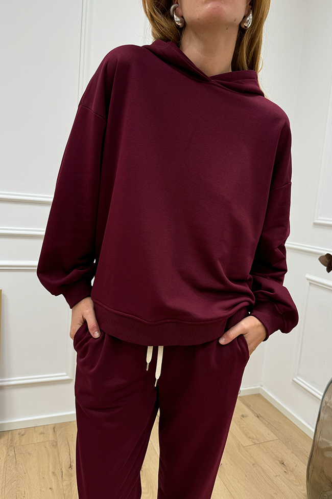 Vicolo - Felpa con cappuccio vino fit oversize