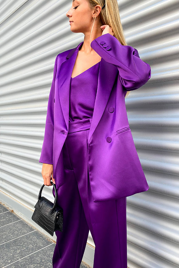 Vicolo - Double-breasted purple jacket in structured satin