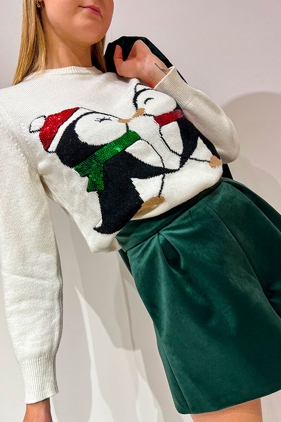 Vicolo - White sequin penguins sweater