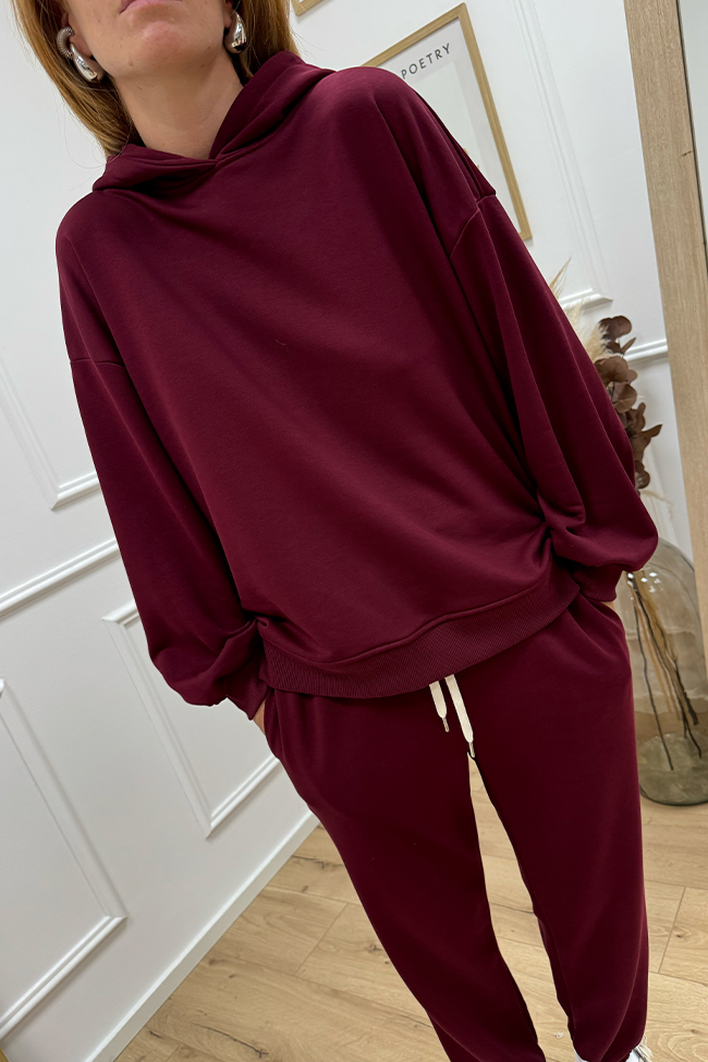 Vicolo - Felpa con cappuccio vino fit oversize