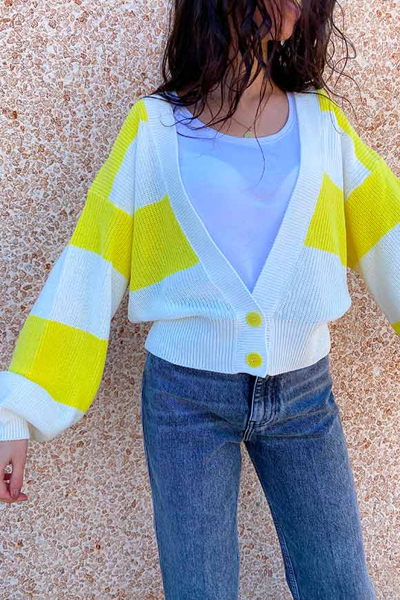 Vicolo - Yellow and white striped cardigan