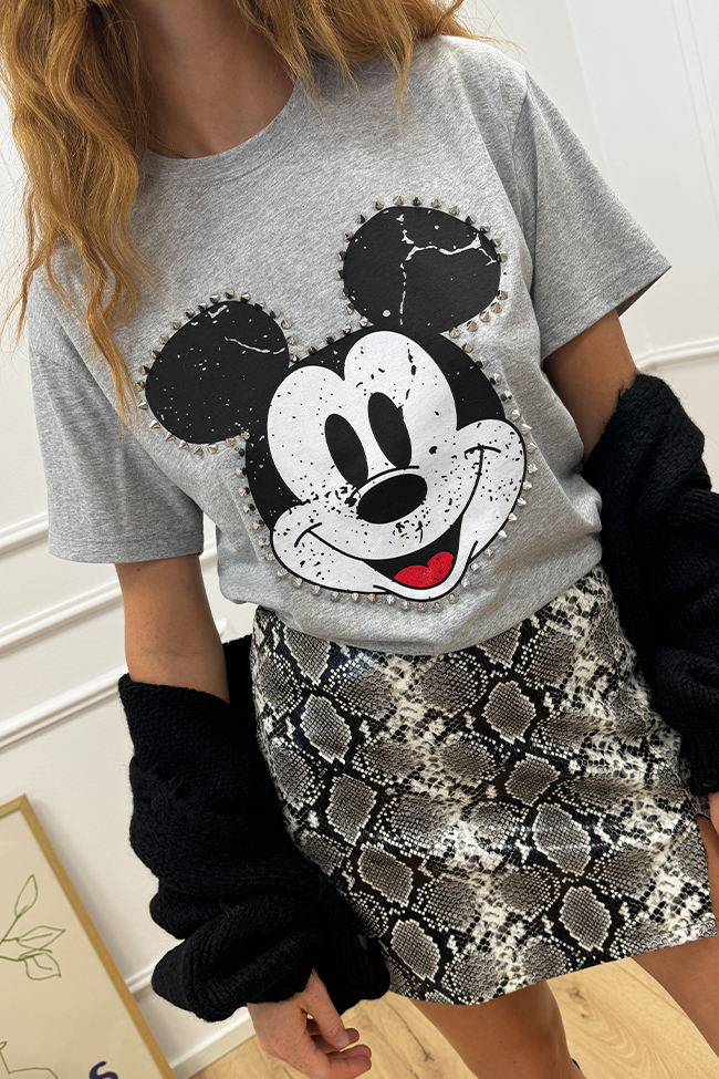 Aniye By - Tshirt "Mickey" grigia con borchie