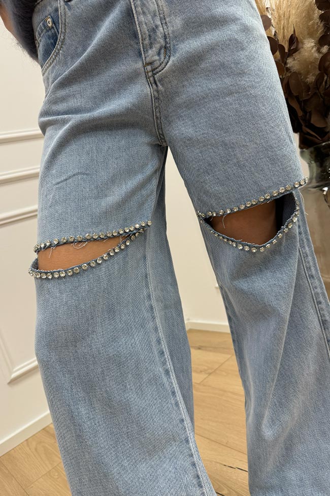 Glamorous - Jeans lavaggio chiaro cut out con strass