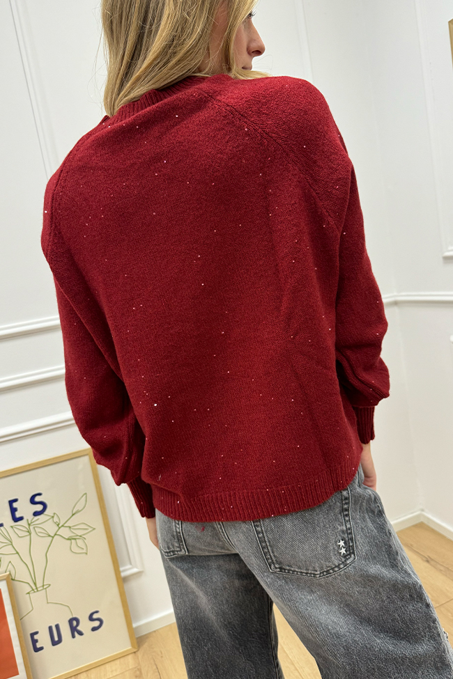 Haveone - Maglia bordeaux manica raglan con paillettes