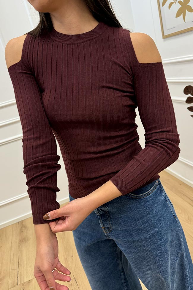 Vicolo - Maglia a coste bordeaux cut out