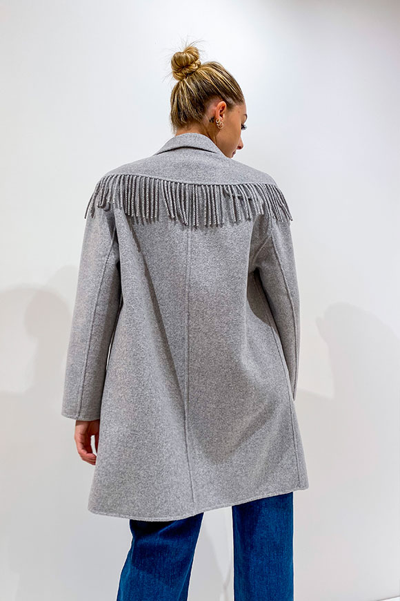 Vicolo - Cappotto grigio doppiopetto con frange