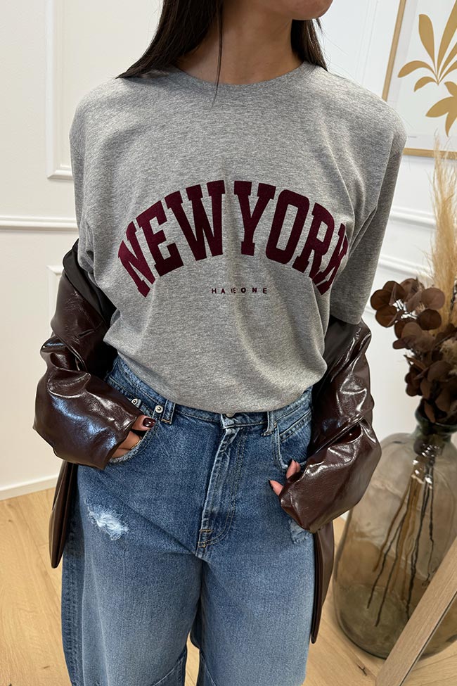 Haveone - T shirt grigia stampa New York