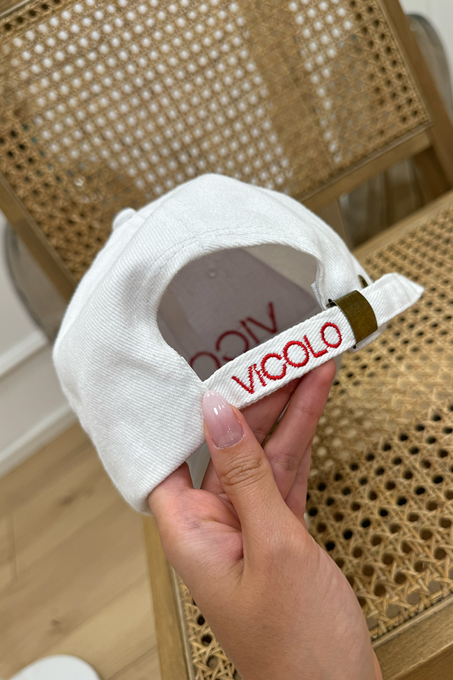 Vicolo - Cappello bianco con ricamo logo rosso