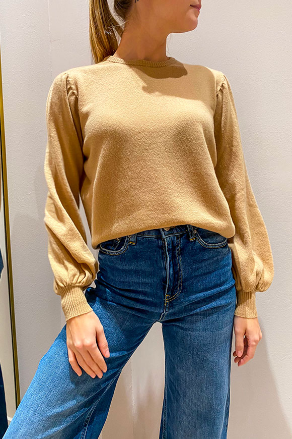 Vicolo - Camel sweater with balloon sleeve in cashmere