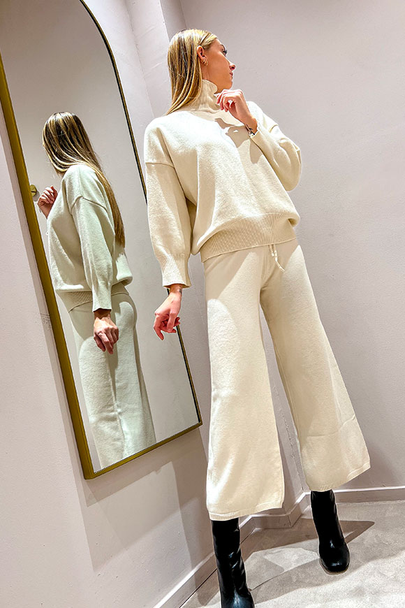 Vicolo - Cream palazzo pants in viscose and angora