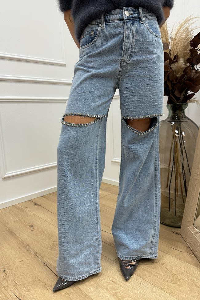 Glamorous - Jeans lavaggio chiaro cut out con strass