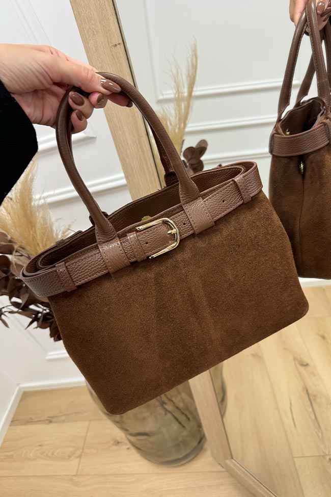 Calibro Shop - Borsa Livia caramello in pelle scamosciata con cintura