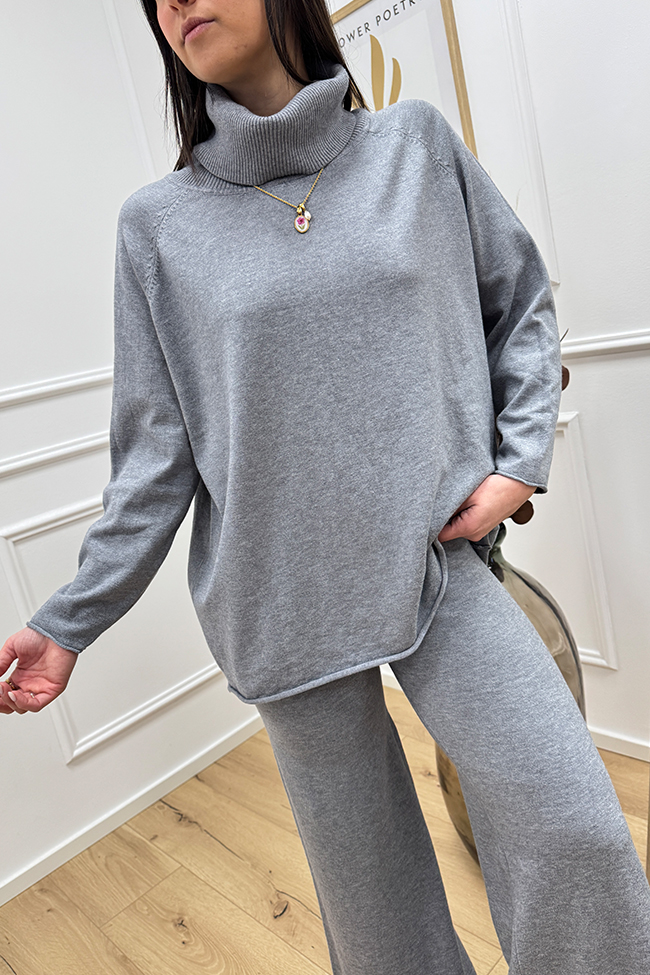 Haveone - Completo dolcevita in maglia grigio misto viscosa