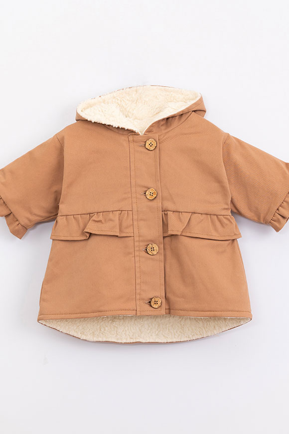 Play Up - Camel twill jacket with Paper fur lining