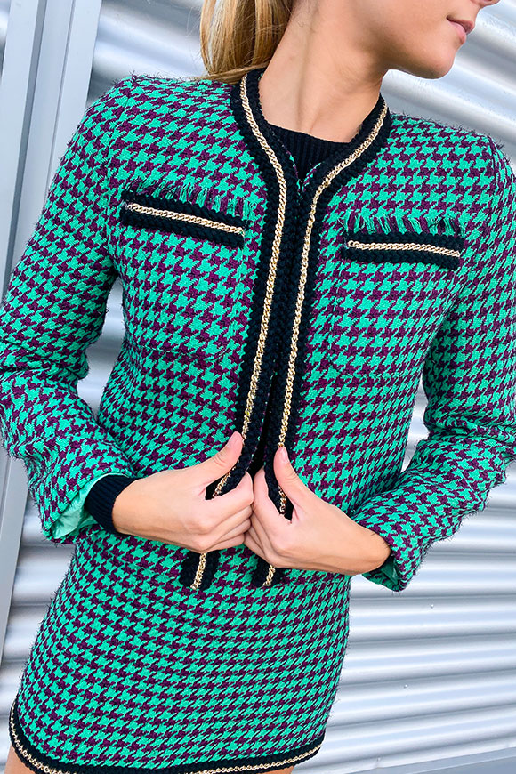 Vicolo - Green and purple jacquard jacket with gold chain