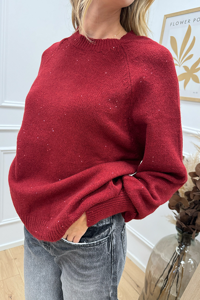 Haveone - Maglia bordeaux manica raglan con paillettes