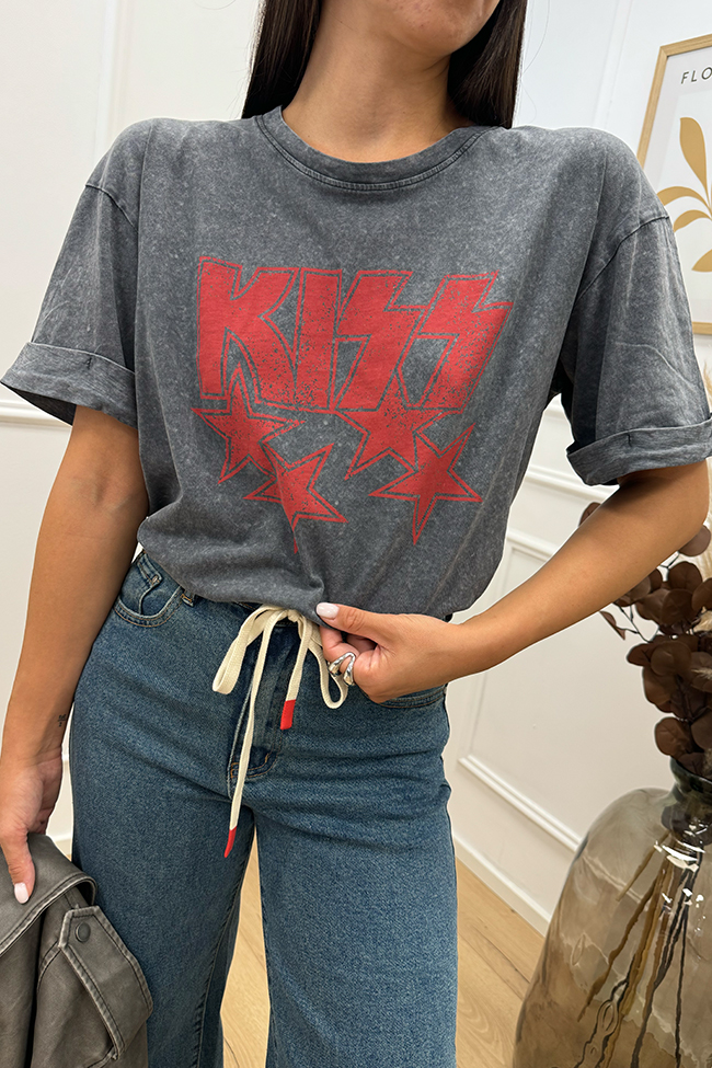 Crispy - T shirt grigia stampa Kiss