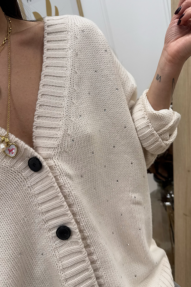 Vicolo - Cardigan over panna con strass