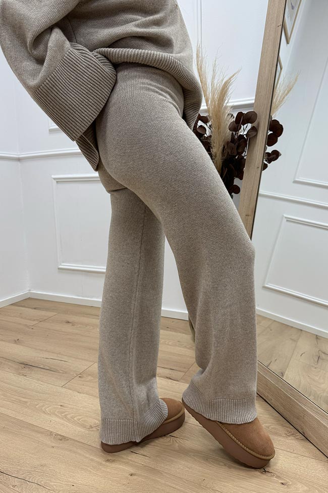 Vicolo - Pantaloni in maglia beige misto lana e cashmere