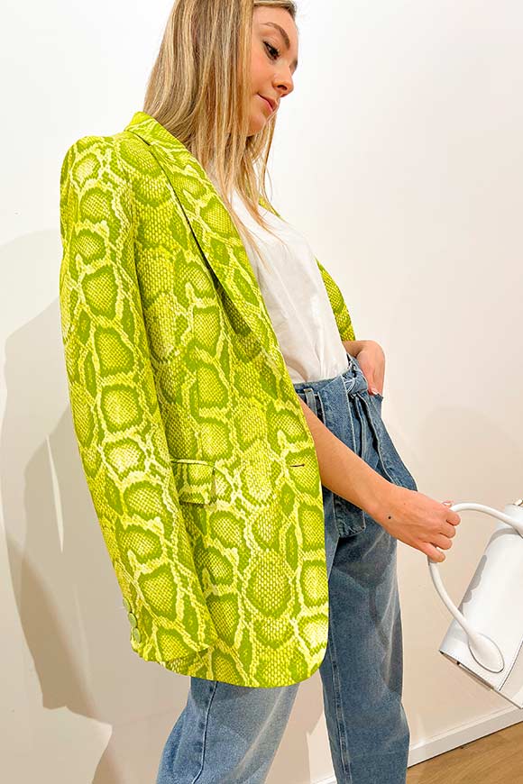 Vicolo - Acid green single-breasted snake print jacket