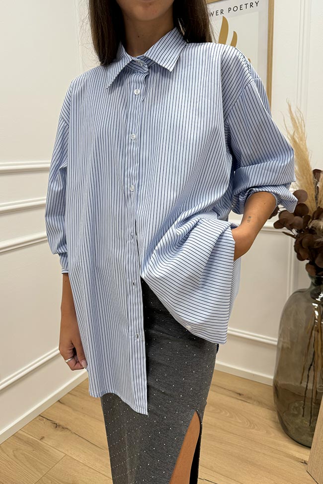 Crispy - Camicia bacchette celeste oversize