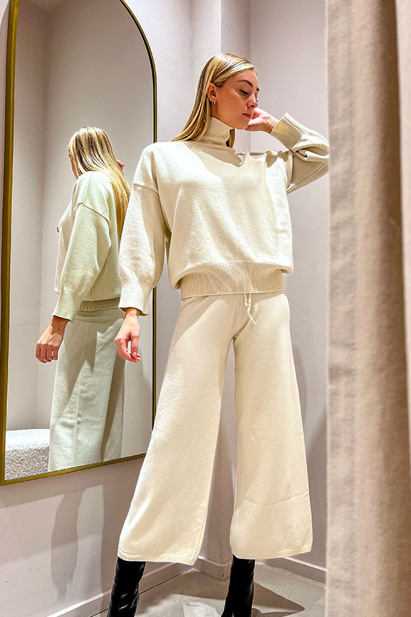 Vicolo - Cream palazzo pants in viscose and angora