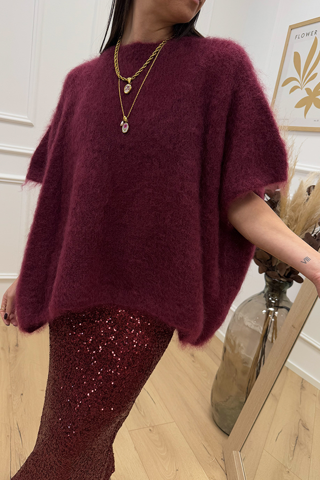 Dixie - Maglia kid mohair mezza manica bordeaux