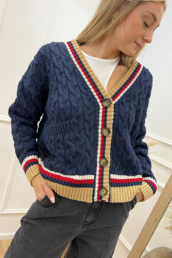 Haveone - Cardigan a trecce blu con bottoni