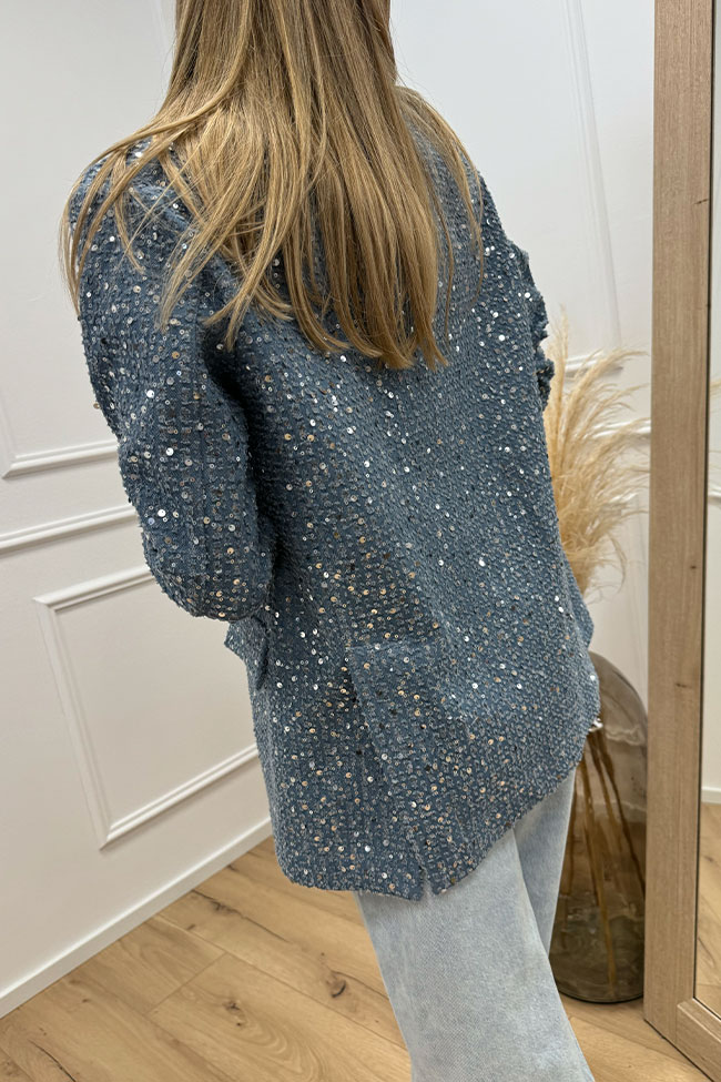 Haveone - Giacca denim con paillettes e rotture