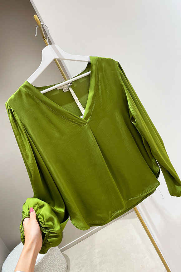 Haveone - Blusa olio con scollo a v e manica palloncino