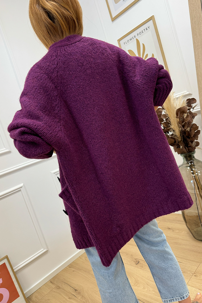 Haveone - Cardigan lungo vino con bottoni misto alpaca