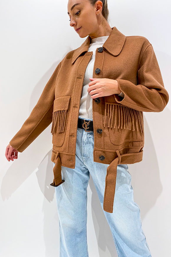 Vicolo - Bomber style short camel coat with belt