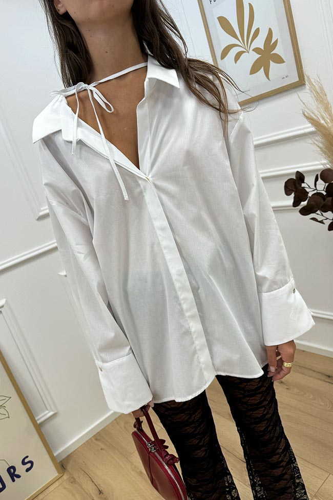 Vicolo - Camicia oversize bianca fiocco sul collo