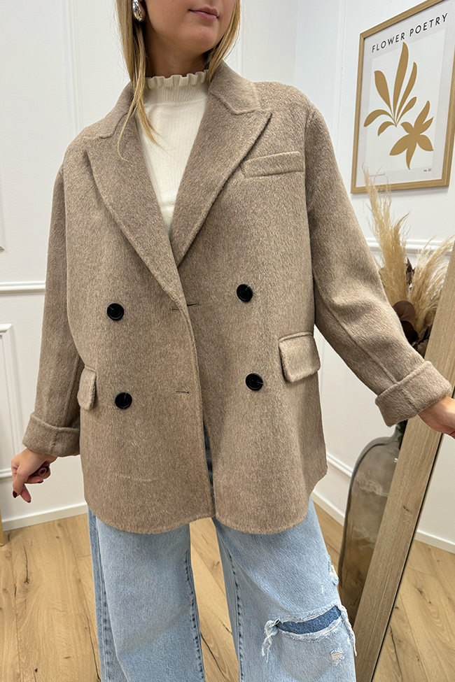 Vicolo - Cappotto corto beige mélange doppiopetto