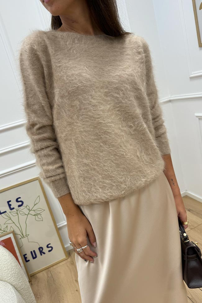 Angela Davis - Maglione beige effetto pelo in cashmere